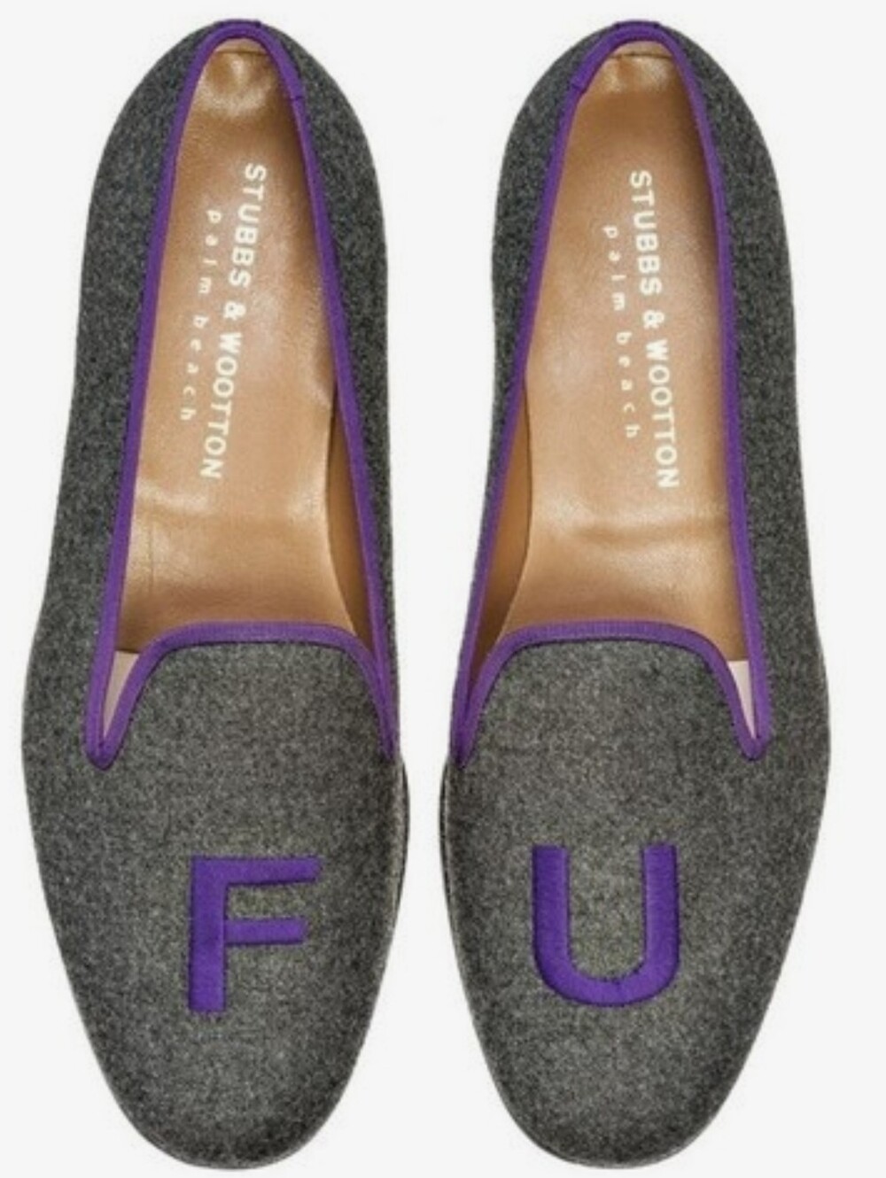 Stubbs & Wootton Gray Felt “F U" Women's Slippers Loafers